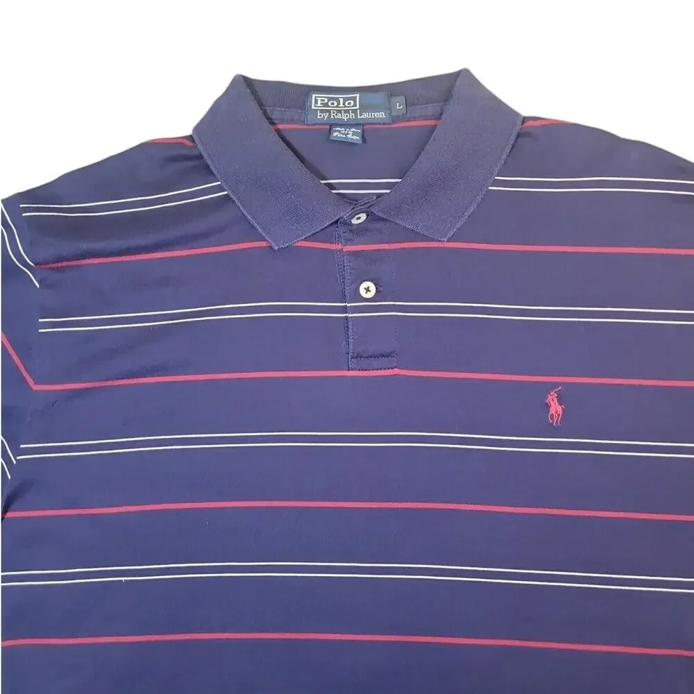 Polo Ralph Lauren Blue Stripe Polo Y2K Preppy Heritage L